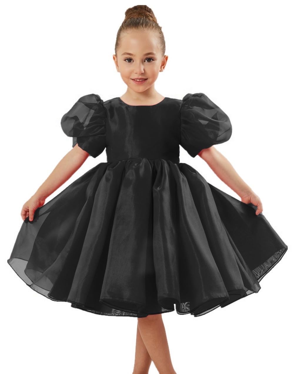 2Bunnies Girls' Organza Puff Sleeve Babydoll Fit & Flare Dress