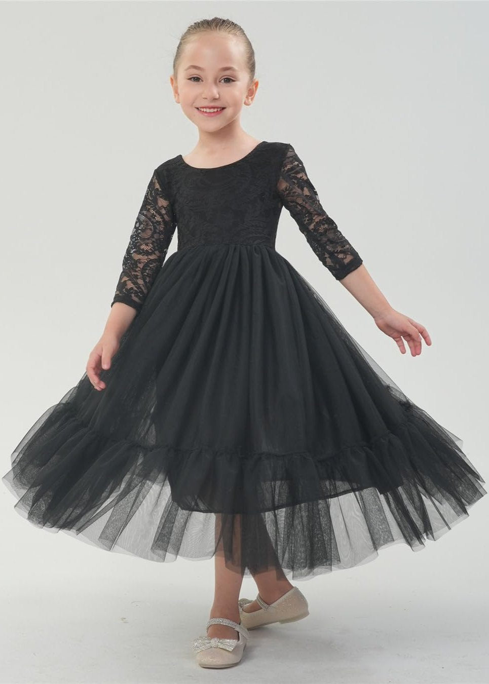 Paisley Lace Flower Girl Dress in Black