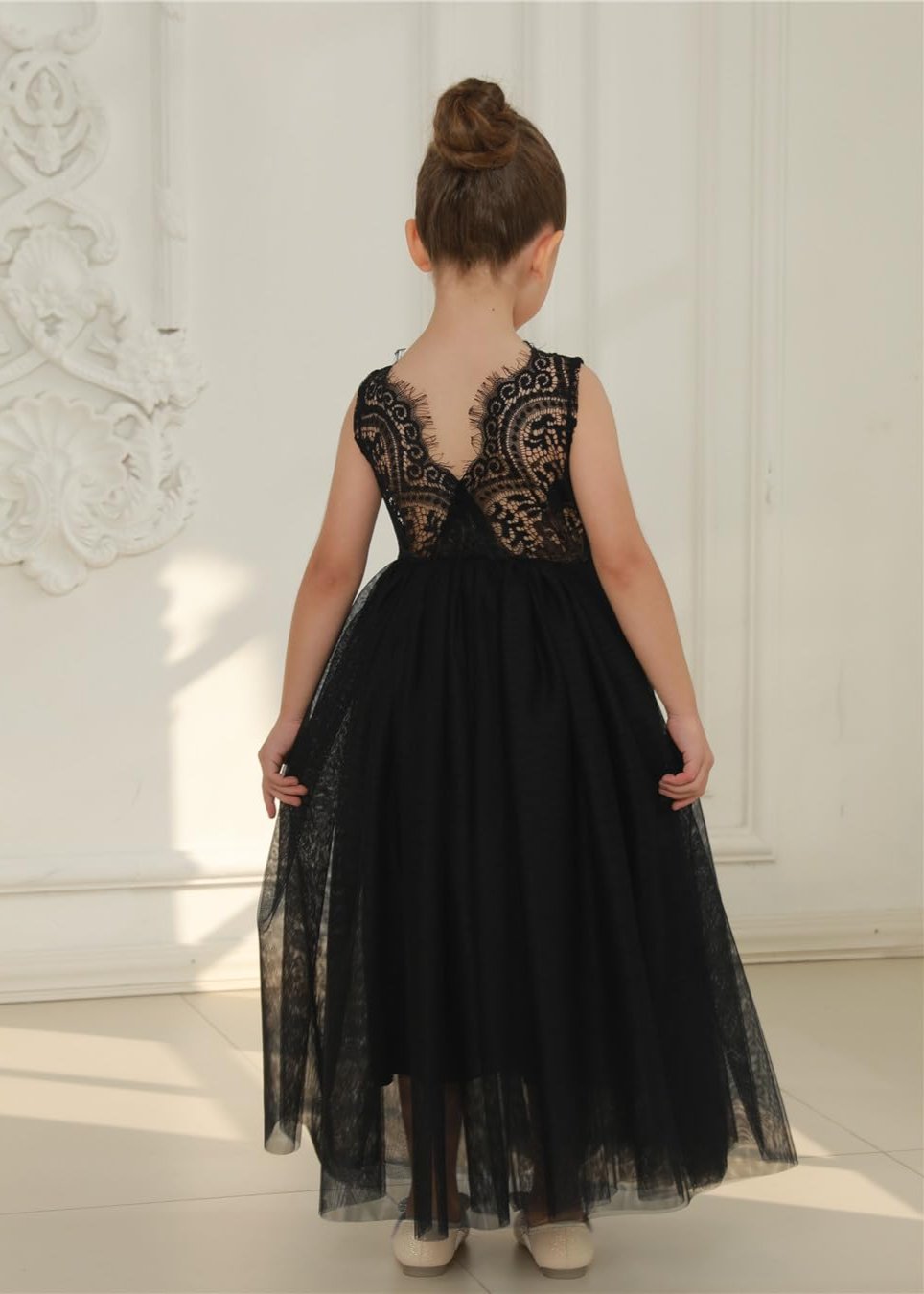 Peony Lace Flower Girl Dress in Black