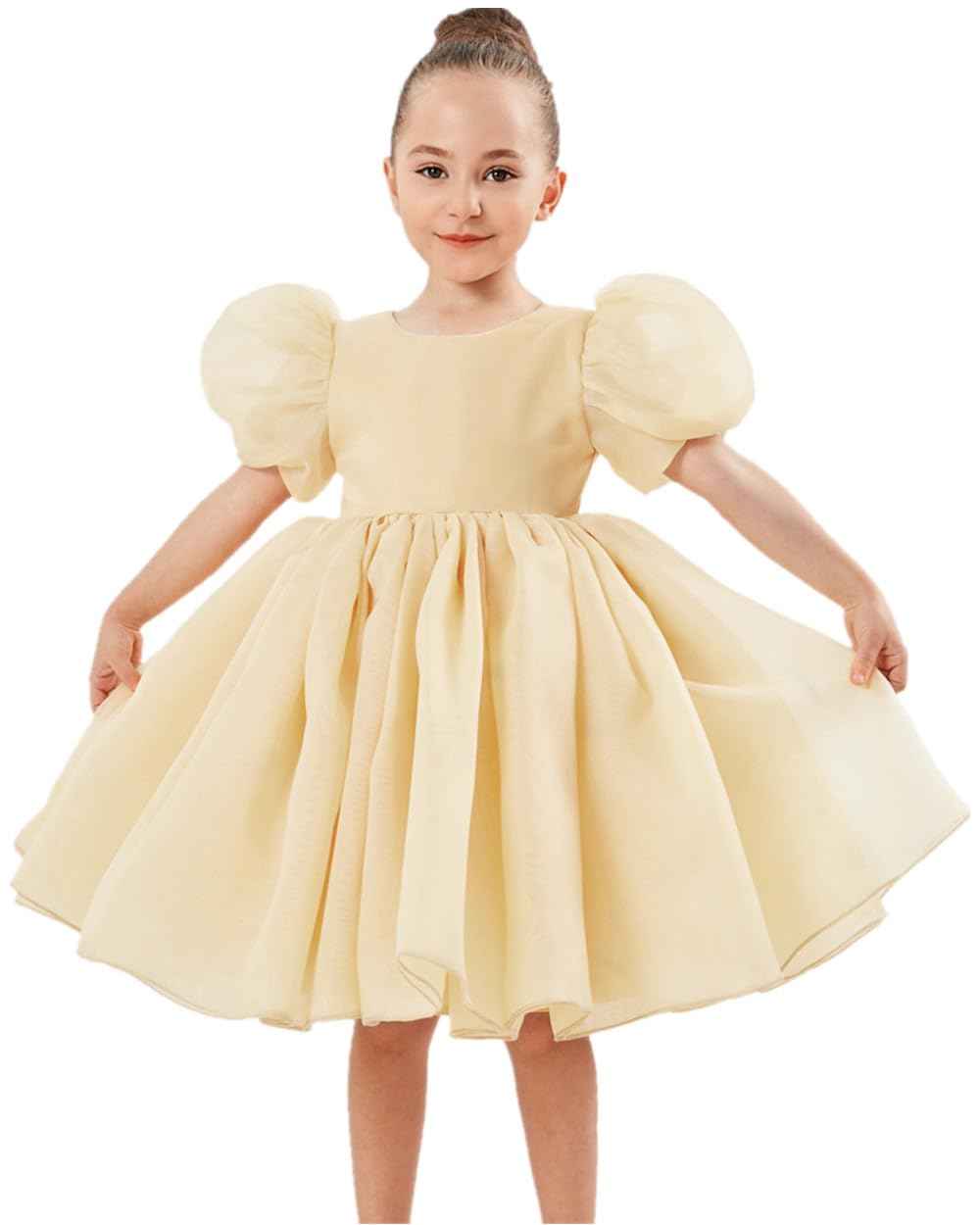 2Bunnies Girls' Organza Puff Sleeve Babydoll Fit & Flare Dress