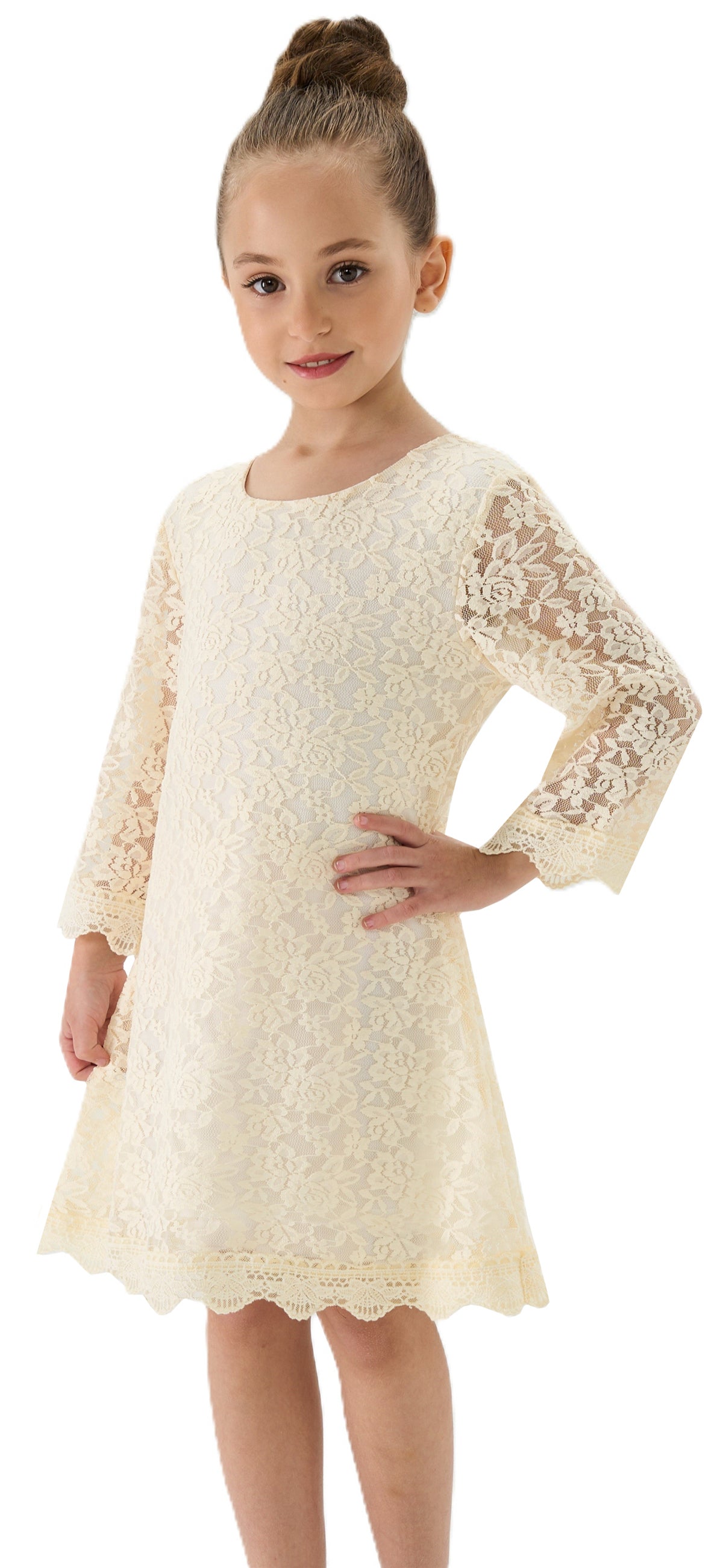 Girls' Boho Floral Lace Scalloped Hem Dress