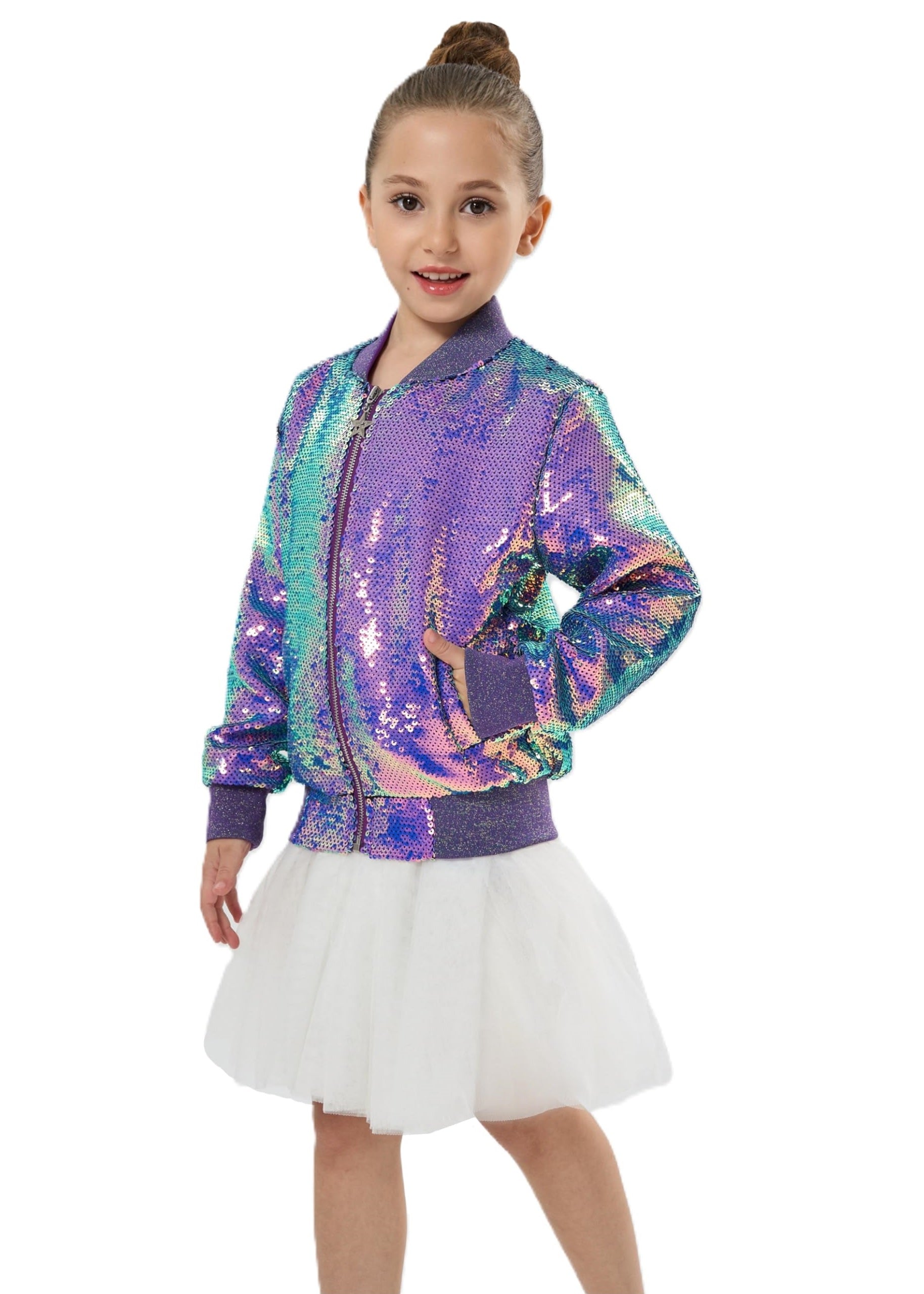 2Bunnies Girls' Mystic Mermaid Sequin Bomber Jacket