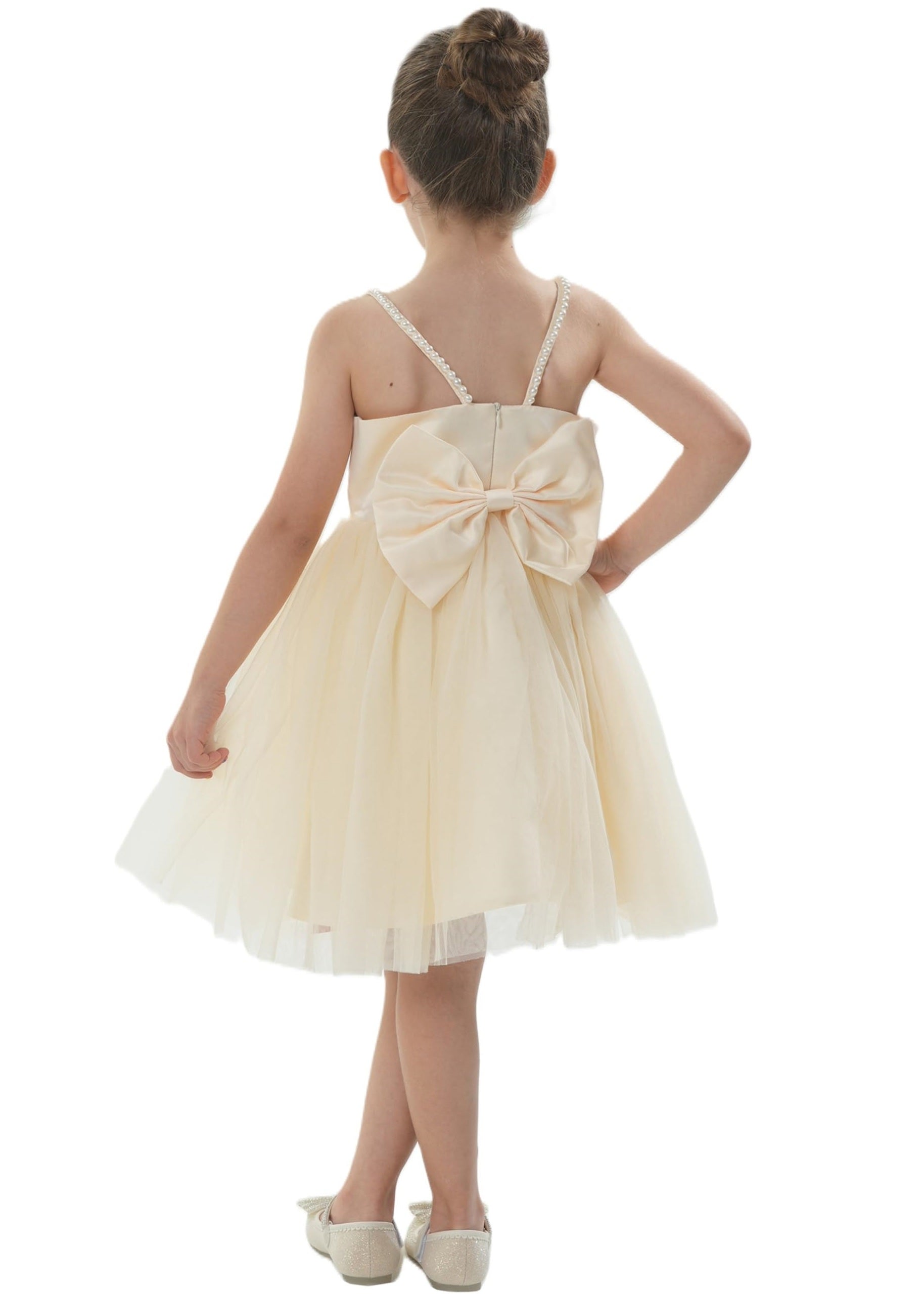 2Bunnies Girls' Pearl-Strap Sleeveless Bow Fit & Flare Dress