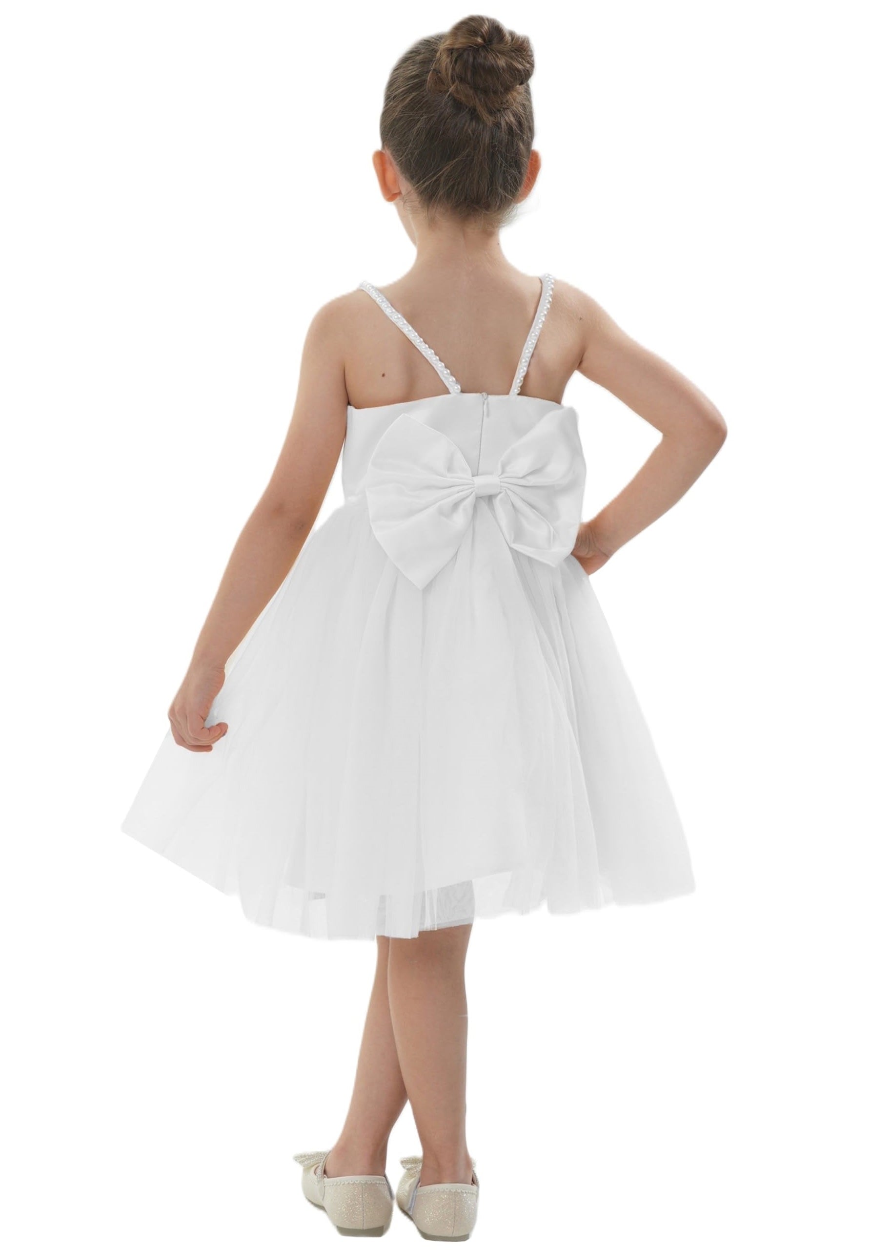 2Bunnies Girls' Pearl-Strap Sleeveless Bow Fit & Flare Dress