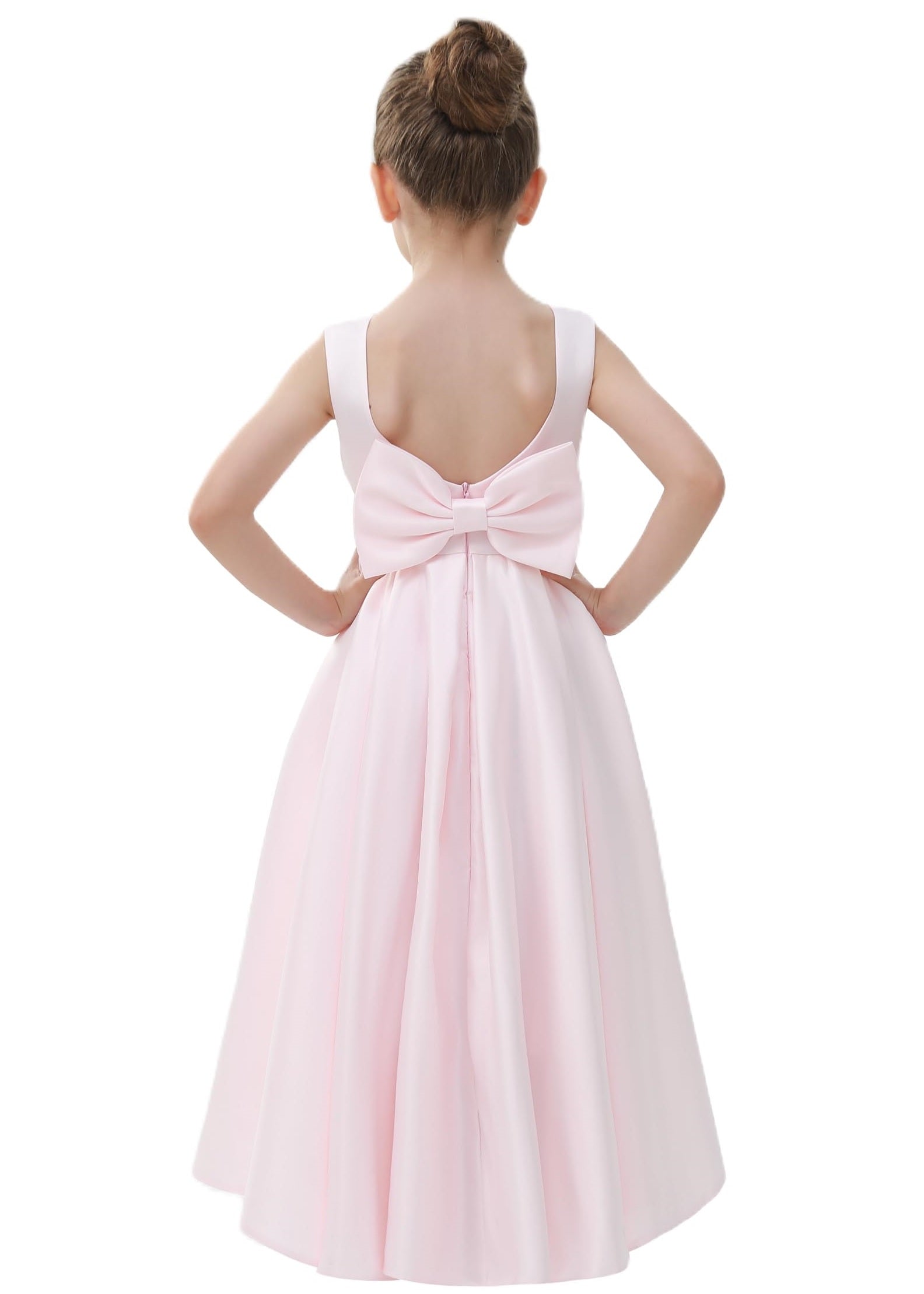 2Bunnies Girls' Satin Bow-Knot Sleeveless Maxi Dress