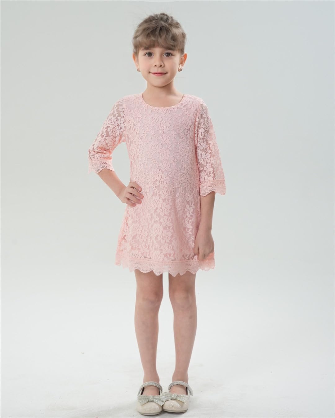 Violet Lace Boho Girl Dress in Pink