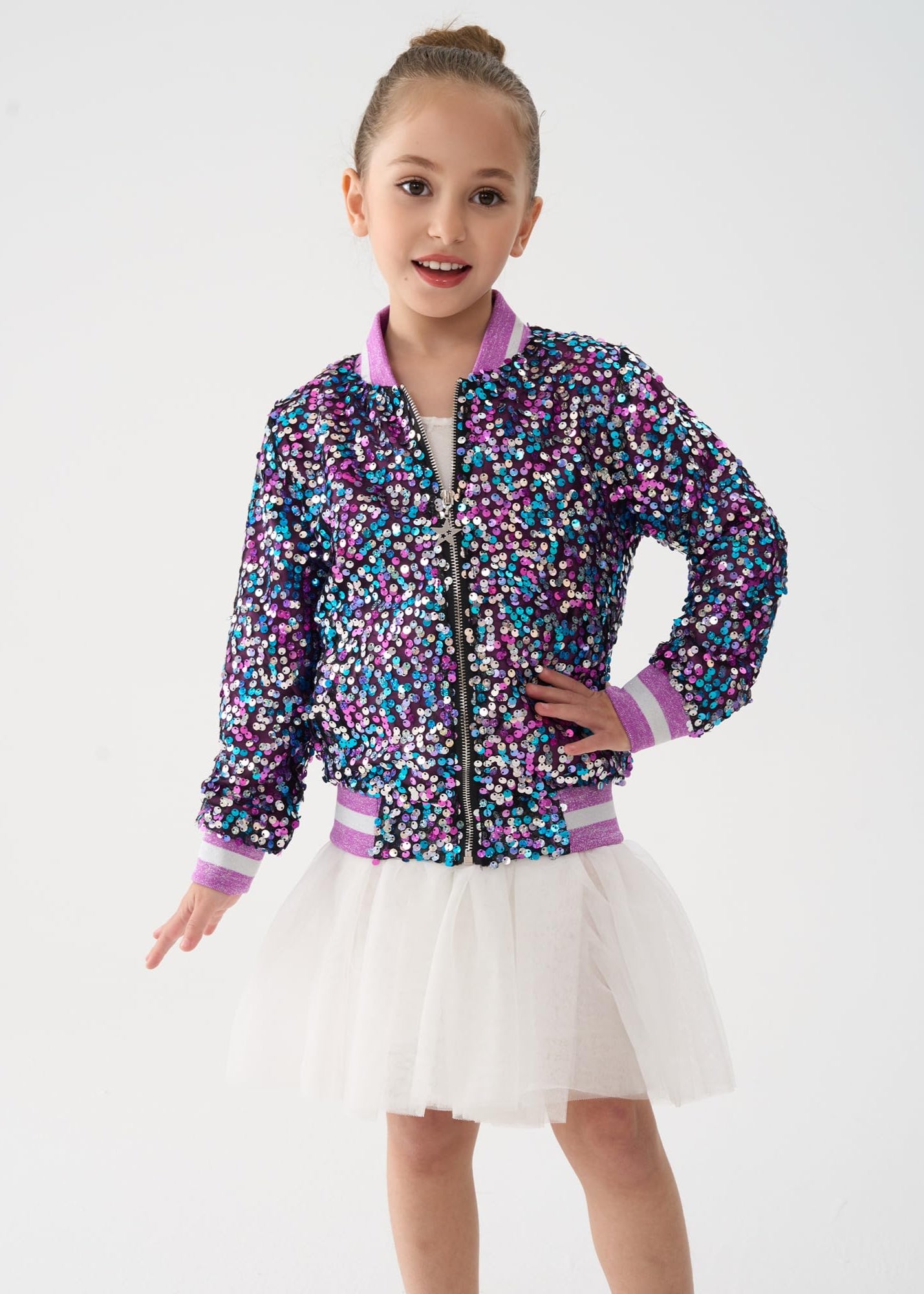 2Bunnies Girls' Amethyst Dream Sequin Bomber Jacket