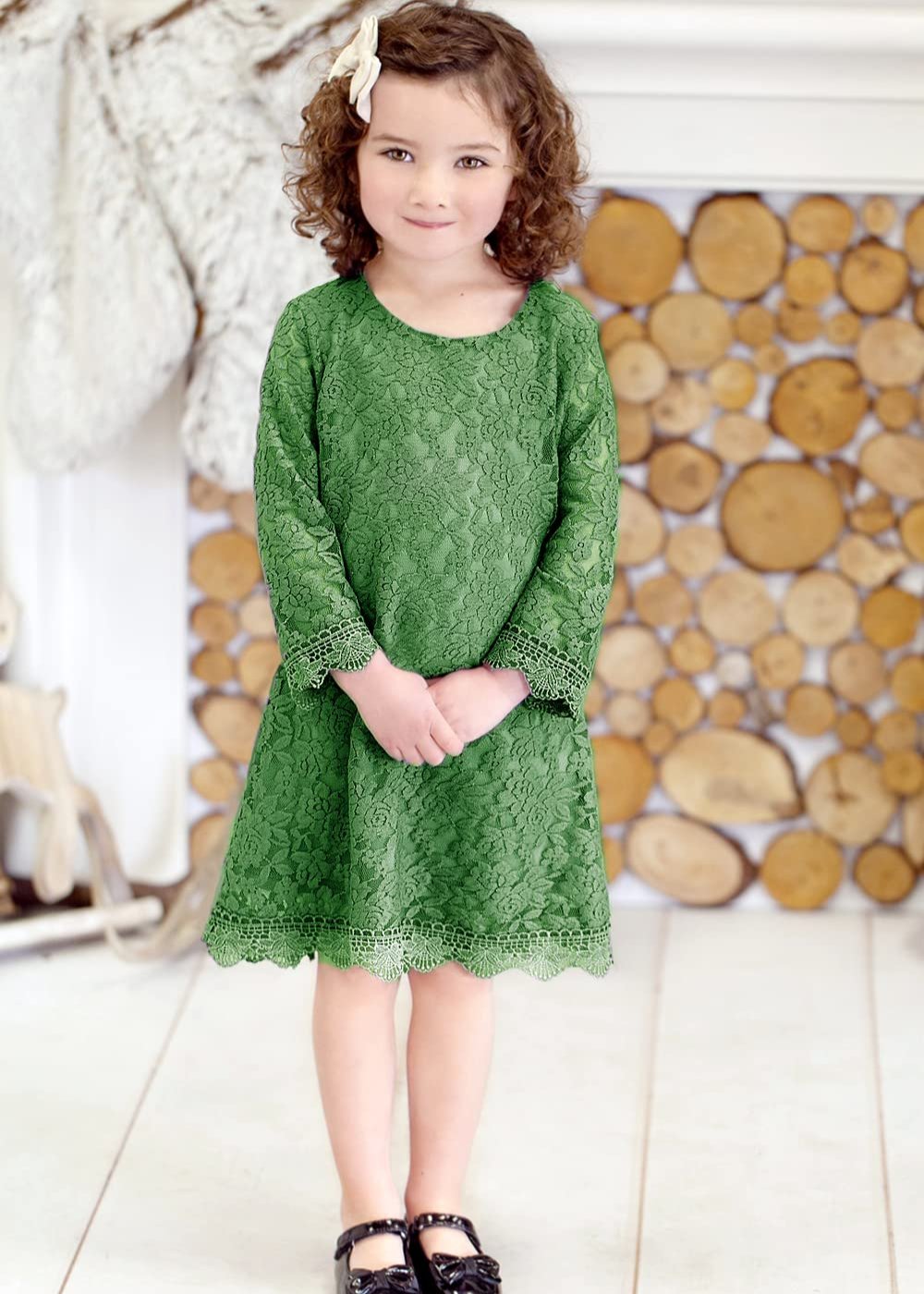 Violet Lace Boho Girl Dress in Sage