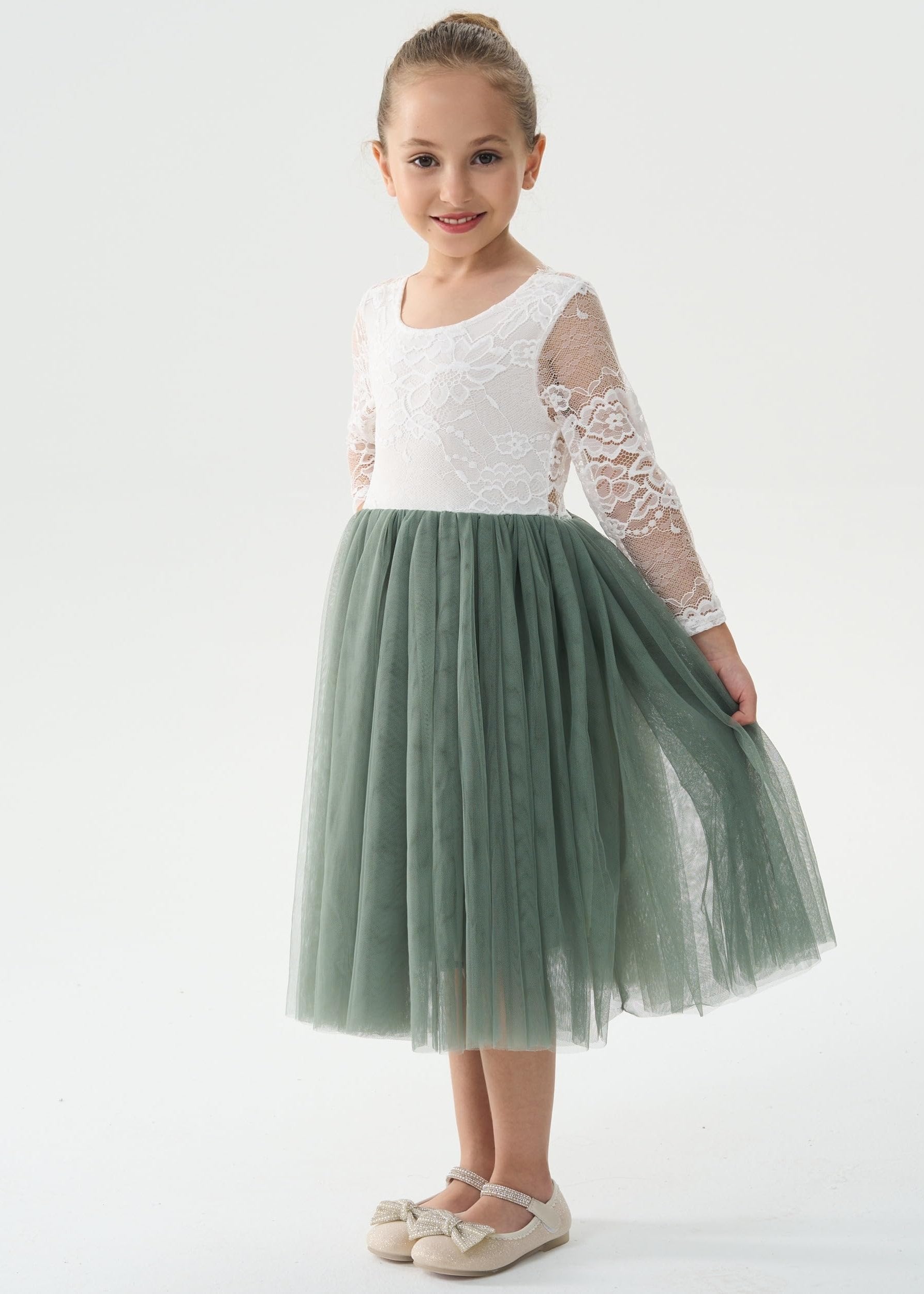 Rose Lace Flower Girl Dress in Sage