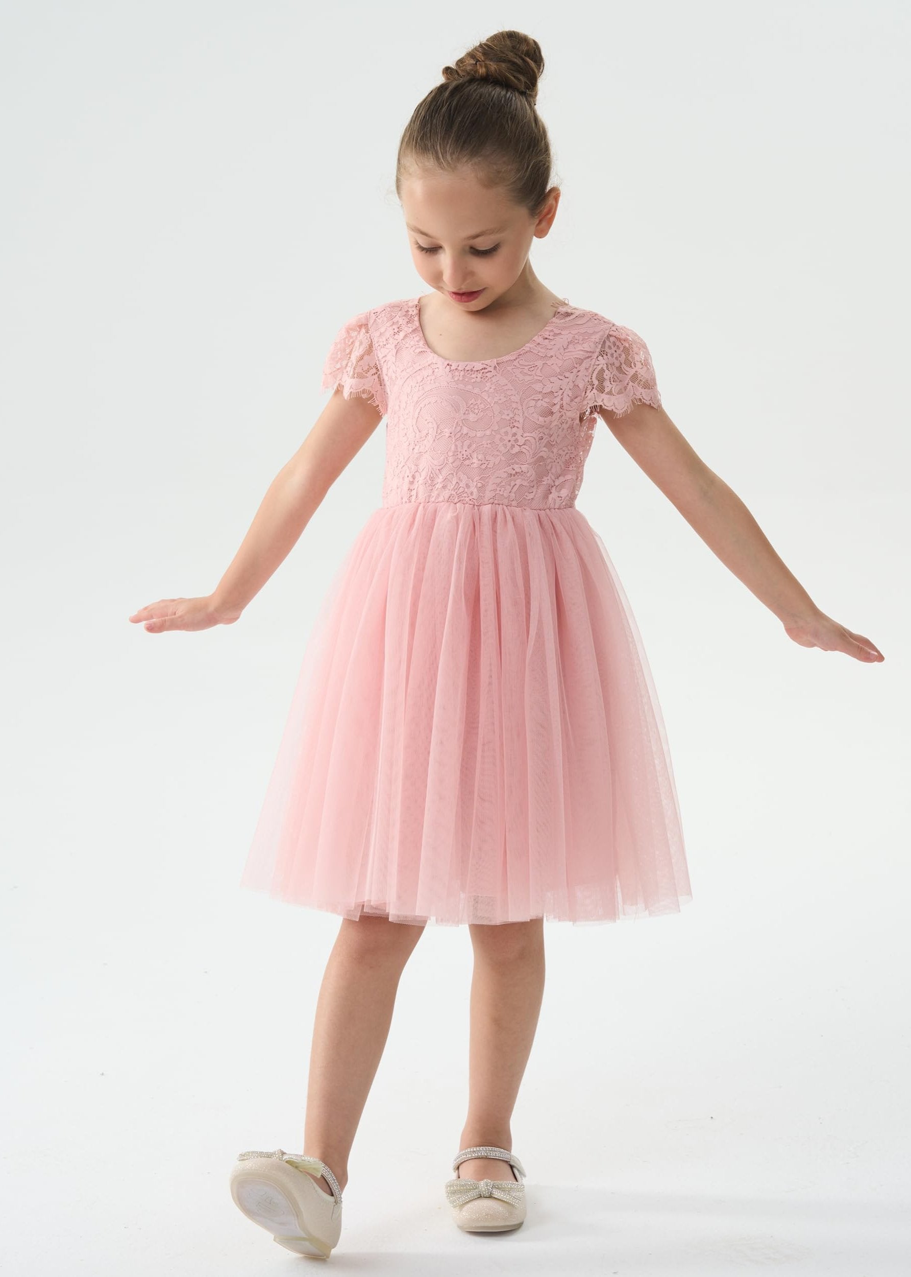 Paisley Lace Flower Girl Dress in Dusty Pink