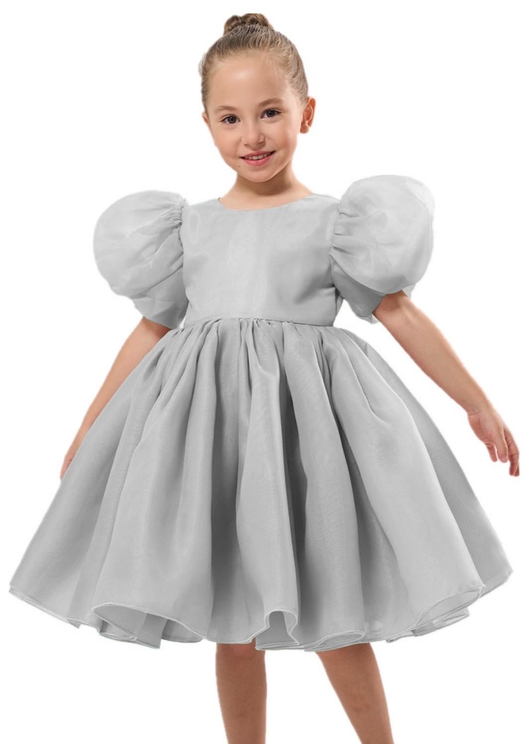 2Bunnies Organza Tulle Babydoll Girl Dress in Silver gray