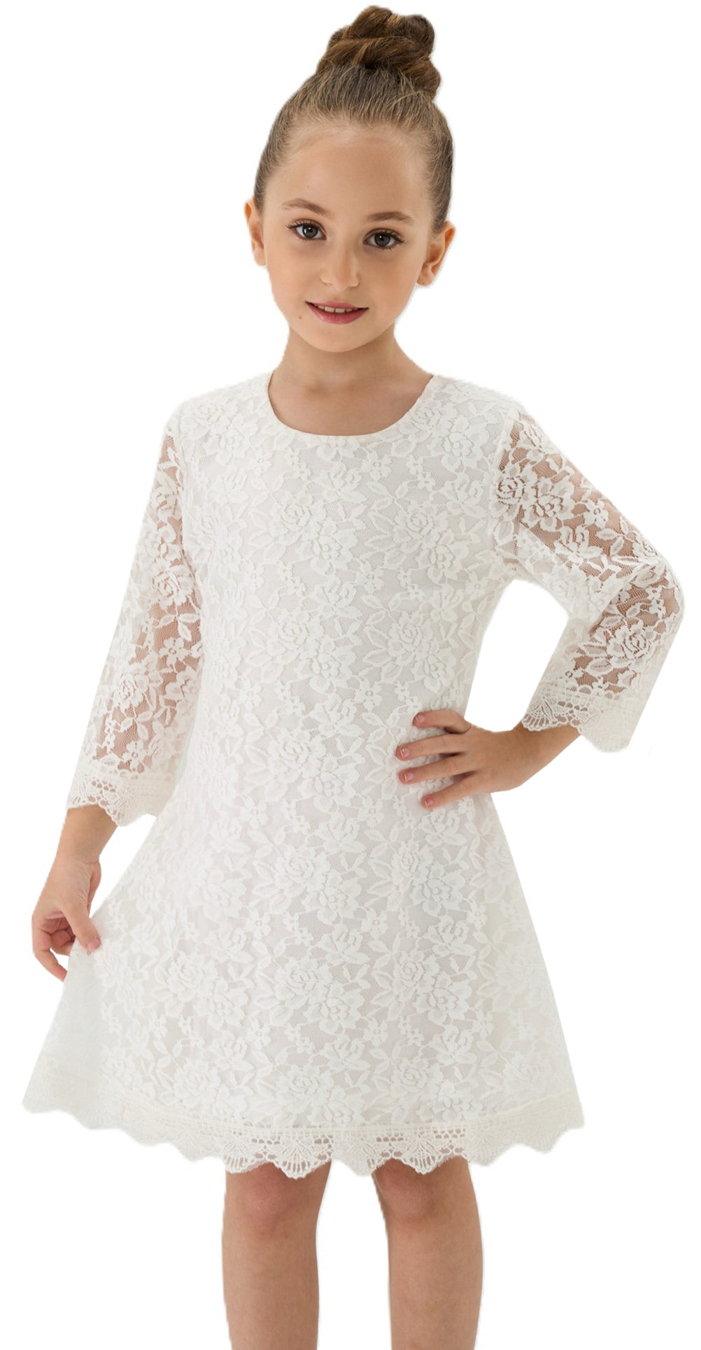 Girls' Boho Floral Lace Scalloped Hem Dress