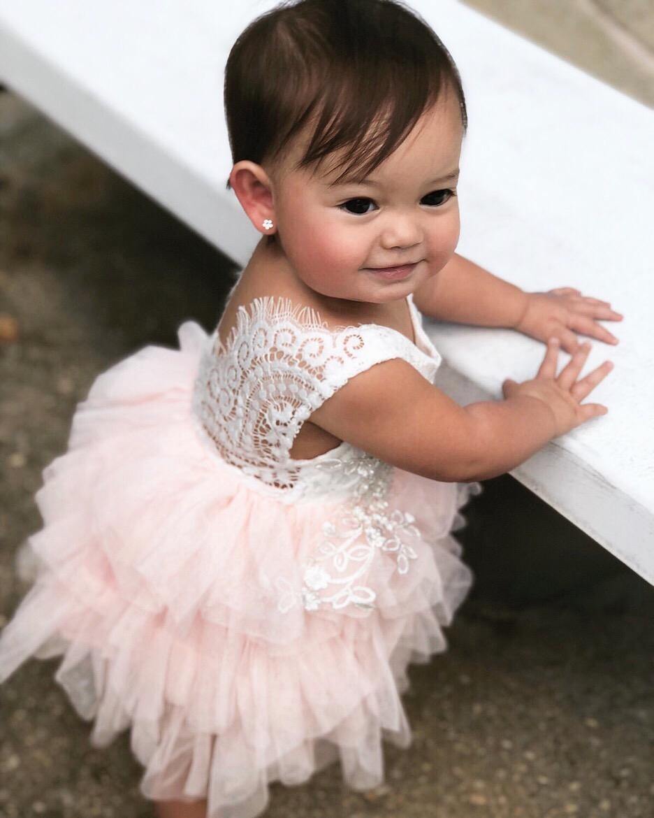 Peony Lace Flower Girl Dress in Pink